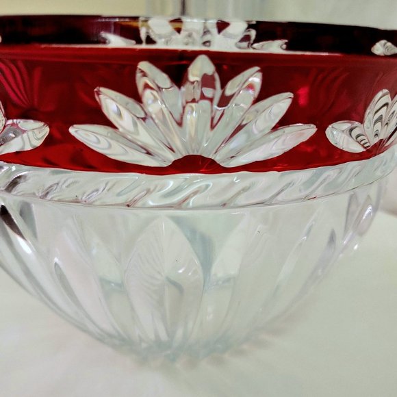 Vintage Large Mikasa Celebration Ruby Red Cut to Clear Crystal Corinth Fan Bowl - Picture 5 of 6